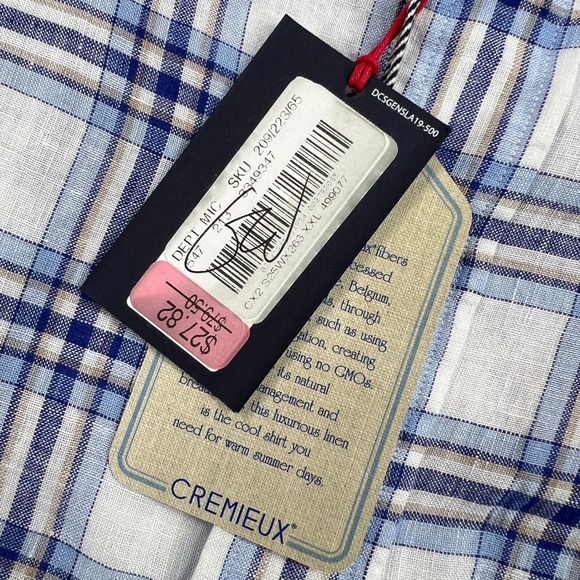 Cremieux French Linen Plaid Button Shirt Men XXL Blue White Prep Coastal NEW NWT - Picture 5 of 12